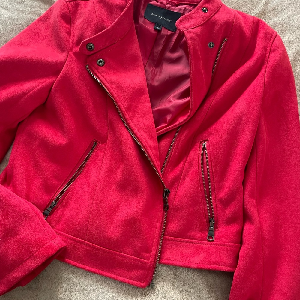 Banana Republic Vegan Suede Red Moto Jacket